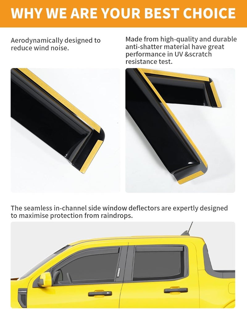 Deejecsun in-Channel Window Rain Guards Fit for Ford Maverick 2022 2023 2024 2025 2026 Rain Guard Extra Durable Window Deflectors Visors Truck Vent Visors Vent Shades Car Accessories - Image 4